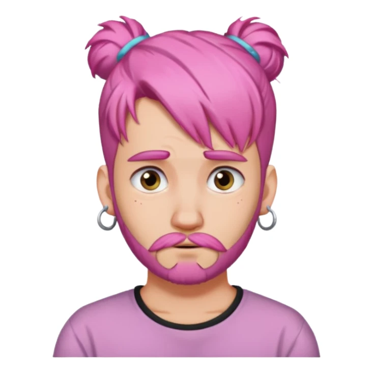  big bun haired with earrings pink hair guy sad with beard sticker