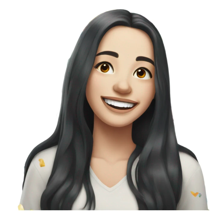 Pale girl with long black hair celebrating  sticker