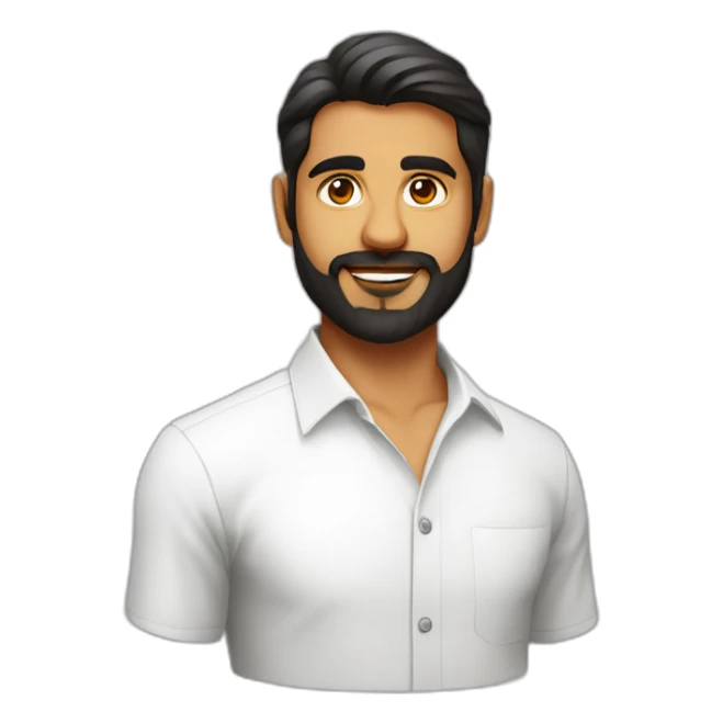 Young Jayendrasinh Solanki as Developer in white shirt with sleeve up and medium beard sticker