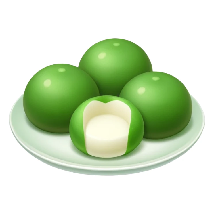 four green spherical warabi mochi on the plate sticker