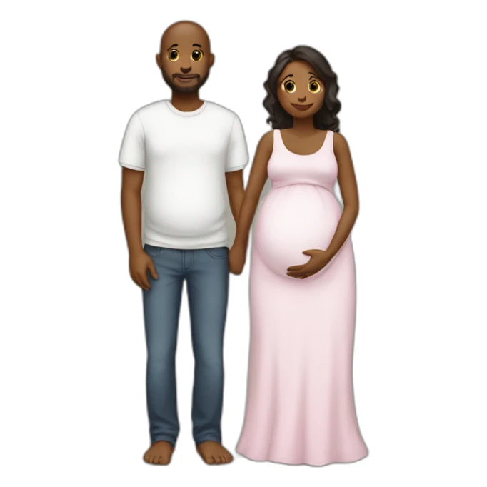 Pregnant wife and husband no face hair sticker