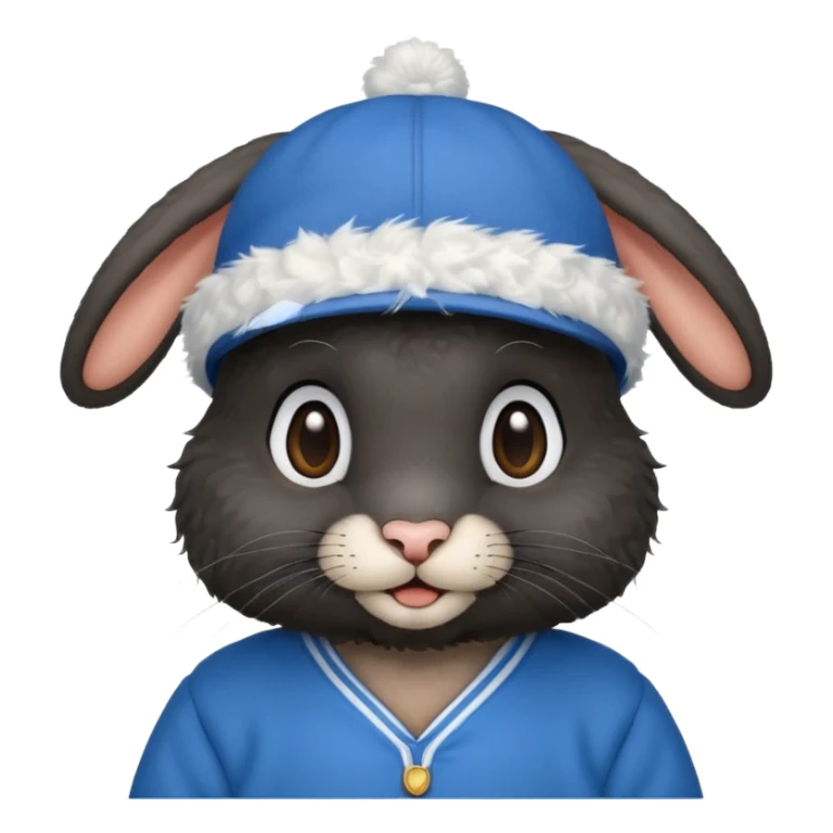 curly black rabbit with blue jersey and hat sticker