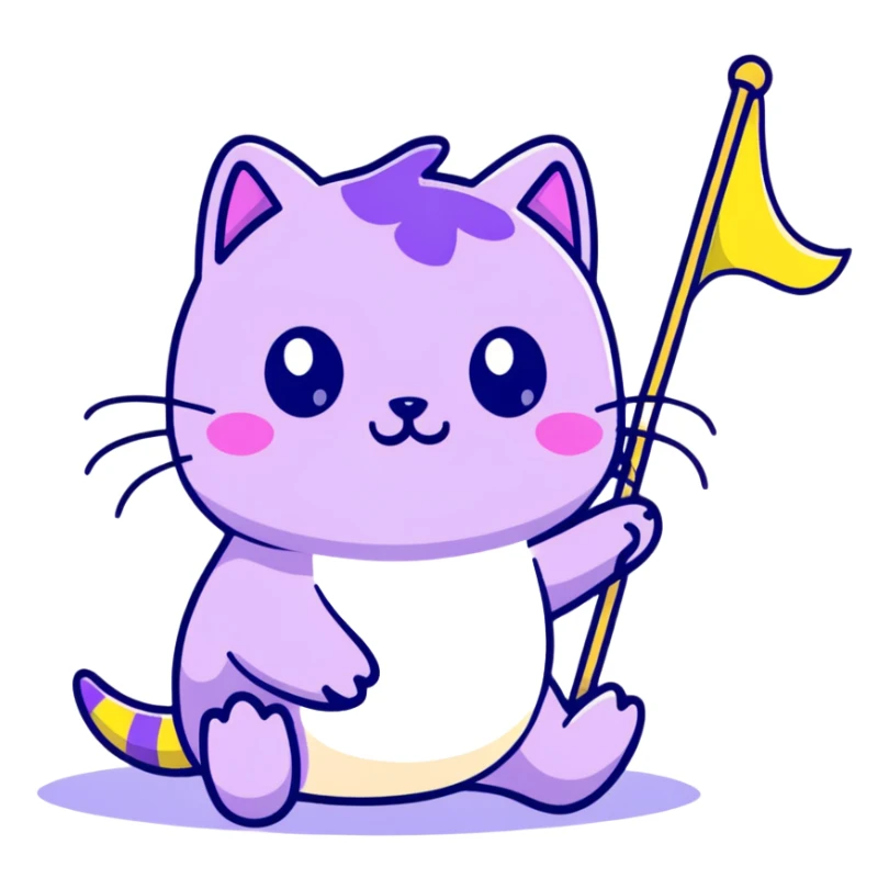 adorable baby slugcat from Rain World with non-binary flag colors yellow, white, purple, and black sticker