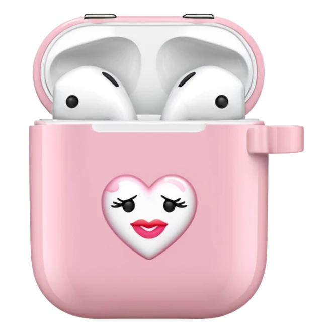 Light pink AirPods case with a kiss mark sticker