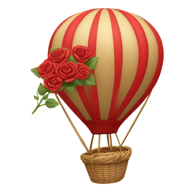red hot air balloon and beige basket with roses sticker