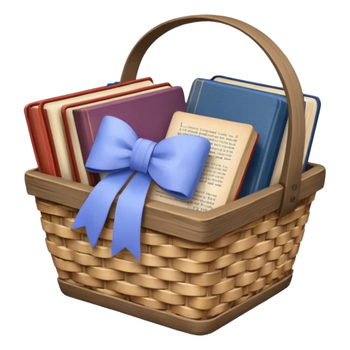 Basket with a Periwinkle bow and books sticker