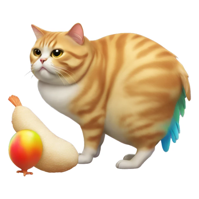 Fat Cat eating a iridescent chicken sticker