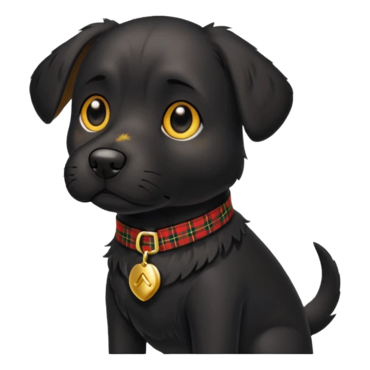 Medium size black dog with tartan collar sticker