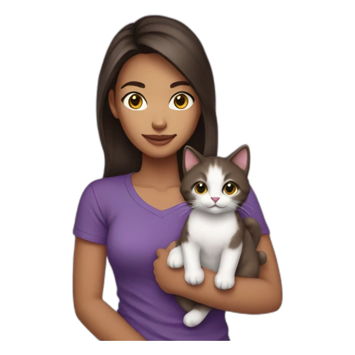 young-women,dark-long-brown-hair,using-purple-tshirt,holding-a-kitty sticker
