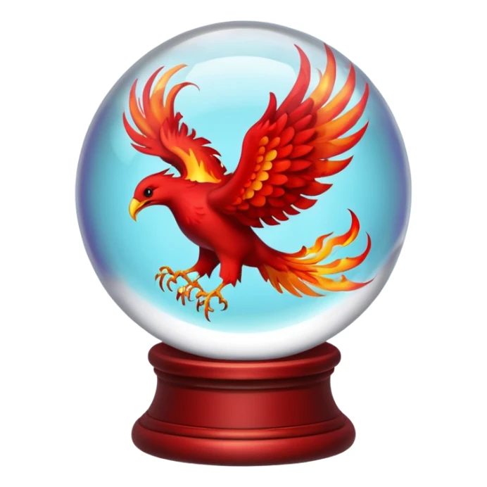 A red fiery phoenix inside a transparent crystal ball with no stand sticker