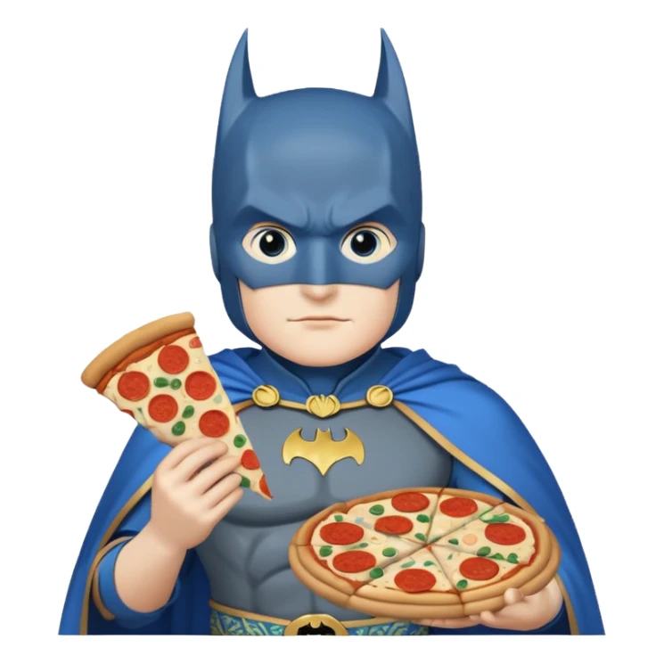 batman, wearing blue ancient chinese custome, with pizza sticker