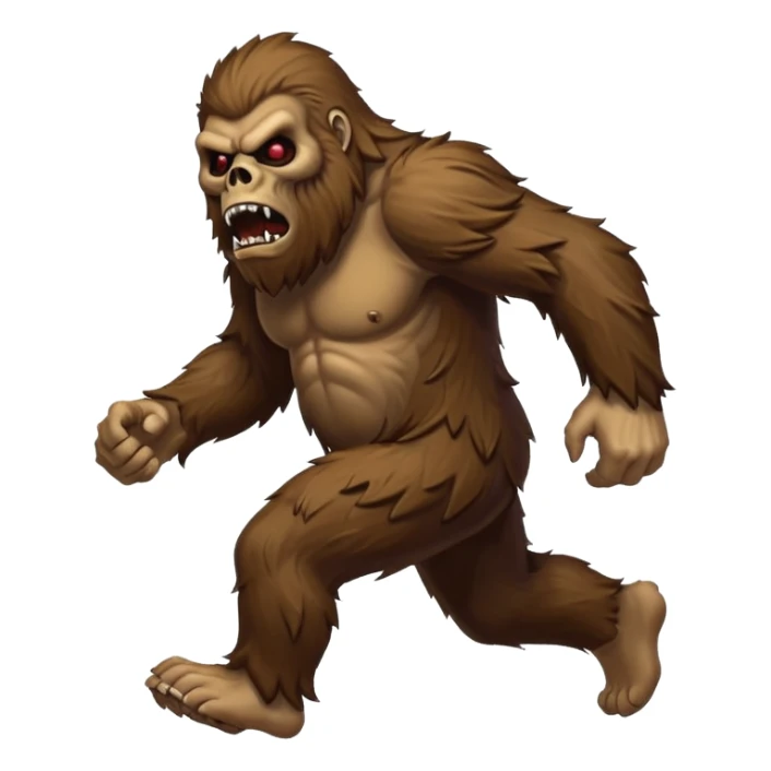 An angry sasquatch running full speed to the right in "blitzkrieg" mode. In the style of you bleeding skull art sticker