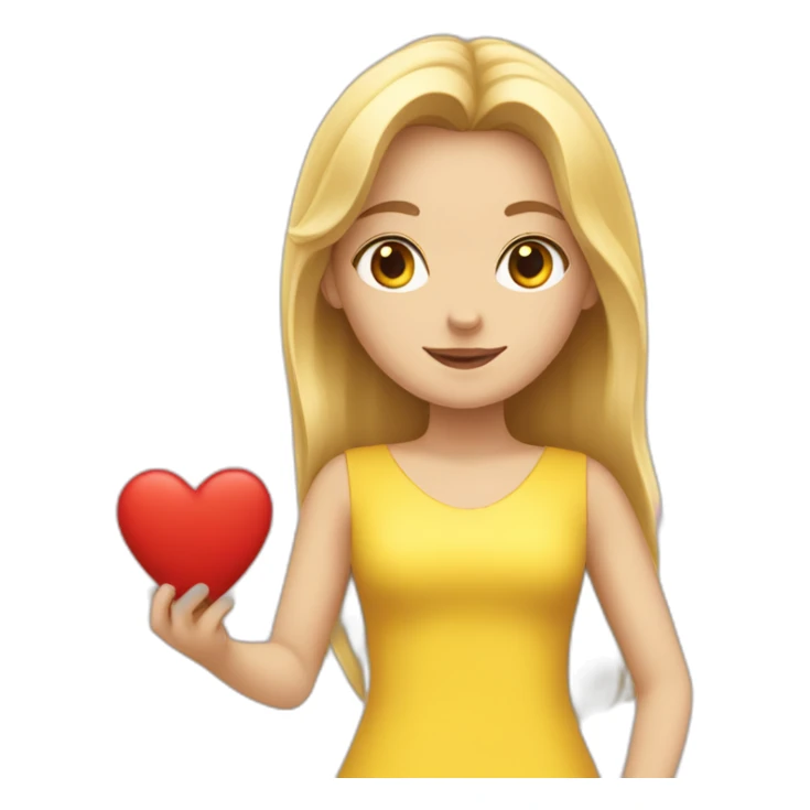 a white girl in a yellow dress holds out a heart forward sticker