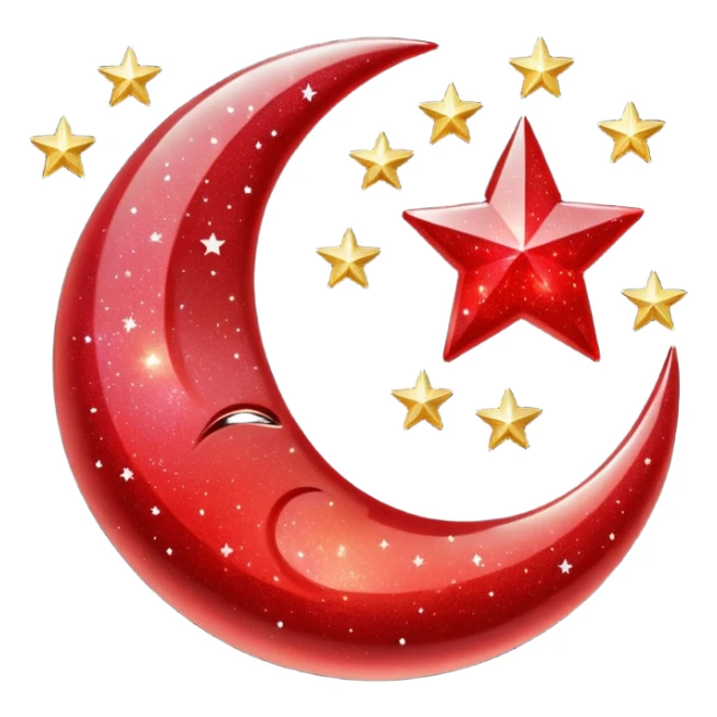 Beautiful sparkly glittery shiny pretty red crescent and stars scenery sticker