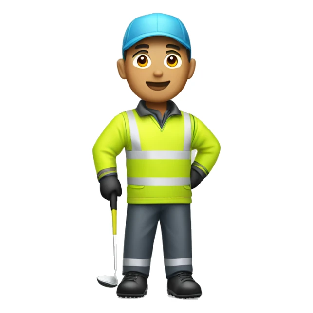 Asian man wearing high-vis workers outfit holding a golf club  sticker