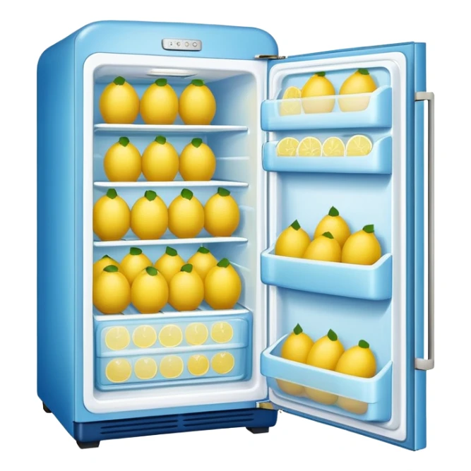 a blue refrigerator full of lemons sticker