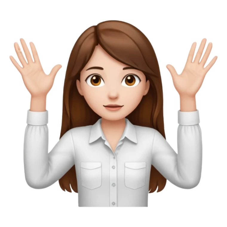 Girl with two hands in front out palms facing upwards and hands in front of her lower sticker
