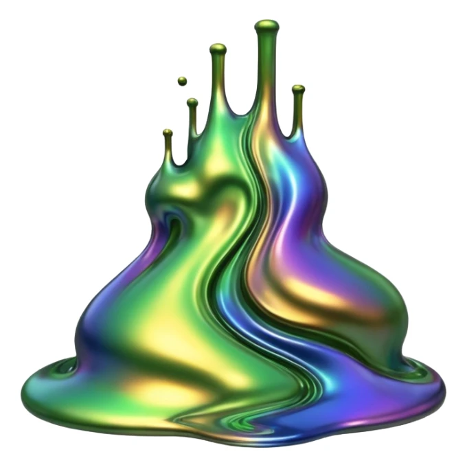 3D render of Oil Slick, toxic waste aesthetic, bubbling liquid, caution metal, industrial warning texture. sticker