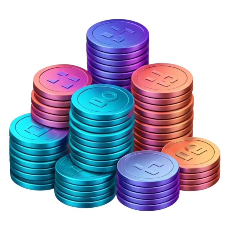 Many Coins pack stack
in gradient of turquoise, blue, pink, purple, and coral
 sticker