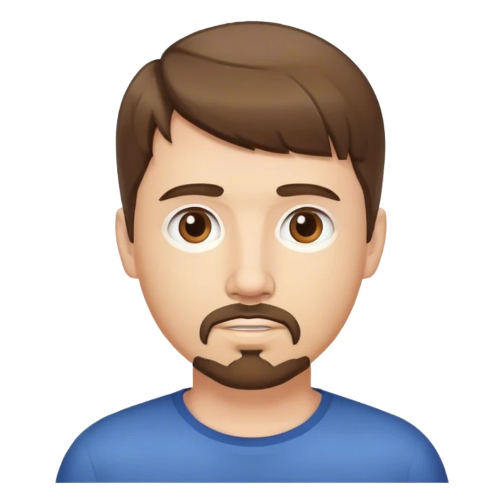  white male, short medium brown colored hair with bangs and goatee,  sticker
