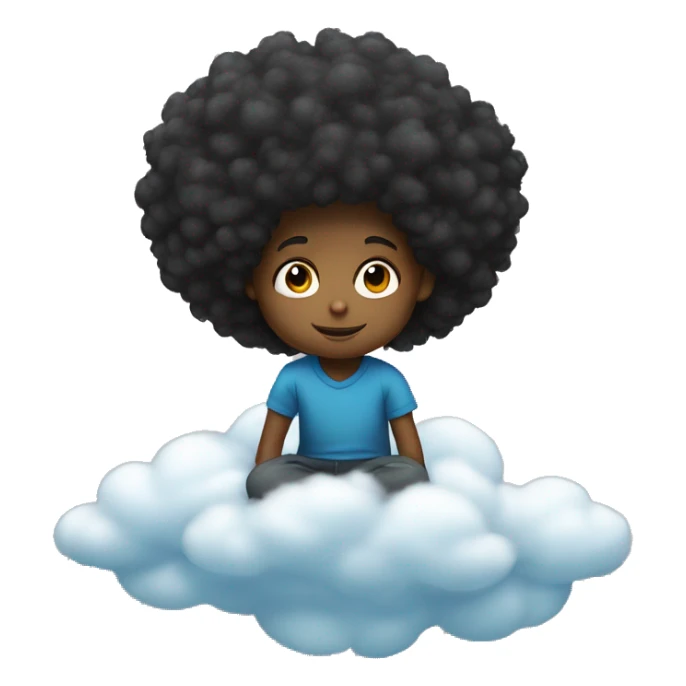 Small black child boy with afro floating and sitting on a cloud  sticker