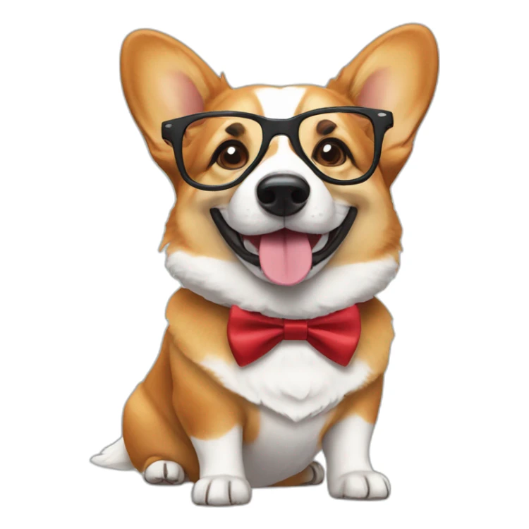 a corgi with glasses and a bow tie around his neck. sticker