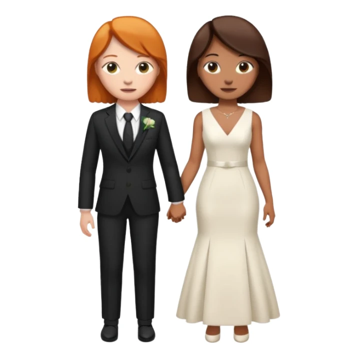 lesbian couple getting married. one ginger one dark brunette. ginger in a suit, brunette in a dress. BOTH GIRLS sticker