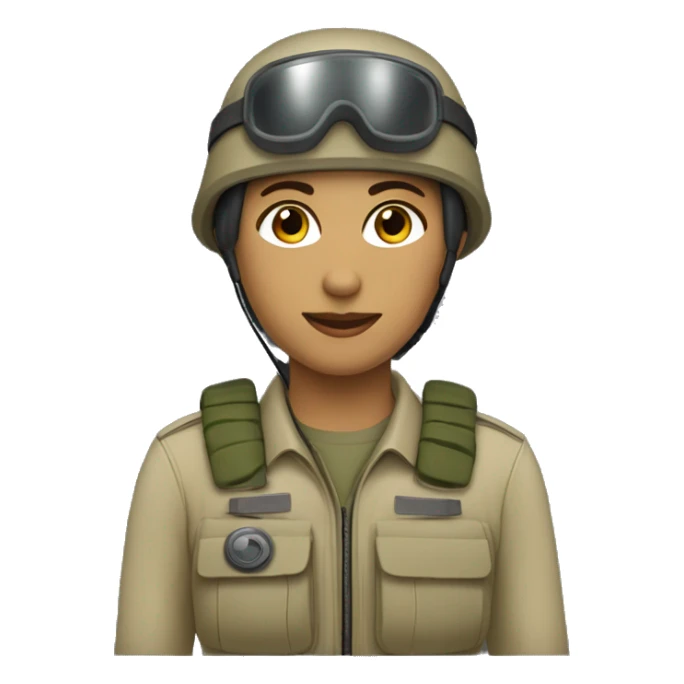 operator dressed in khaki color with a milatary helmet, without glasses, preferably female black sticker