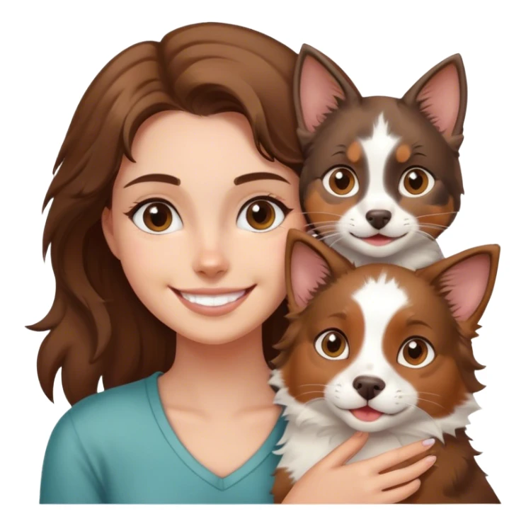 smiling girl with cat and Brown and white Australian shepherd sticker
