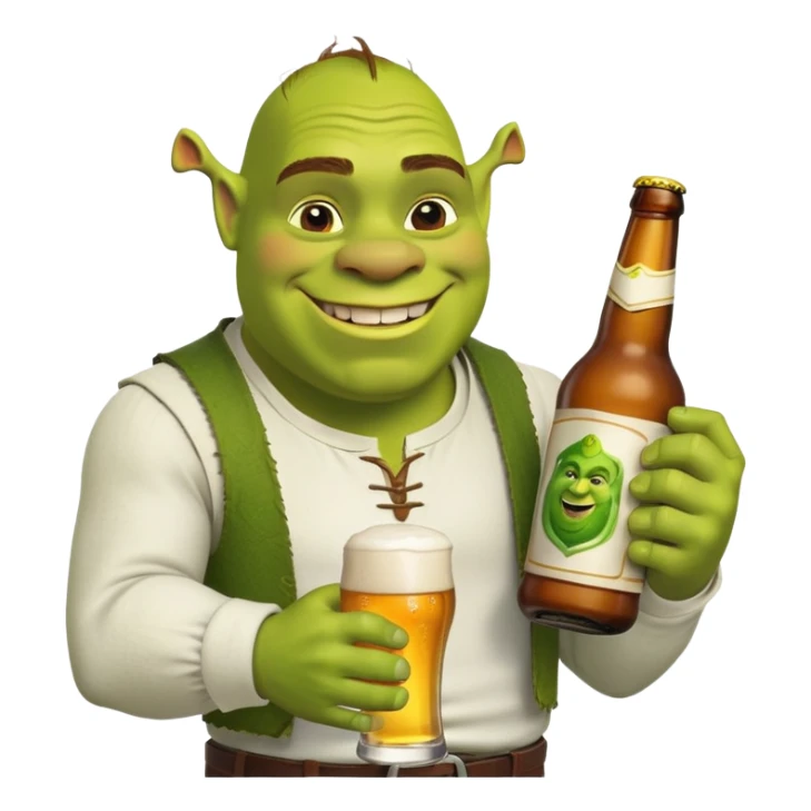 Shrek with a bottle of beer in the arm sticker