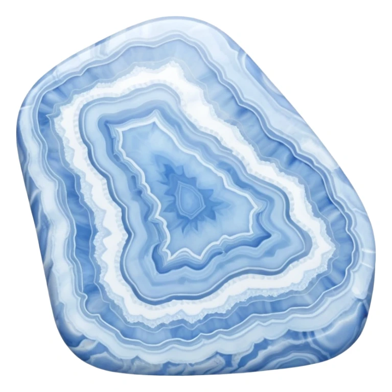 Polished blue lace agate gemstone with soft blue and white delicate patterns in layers sticker