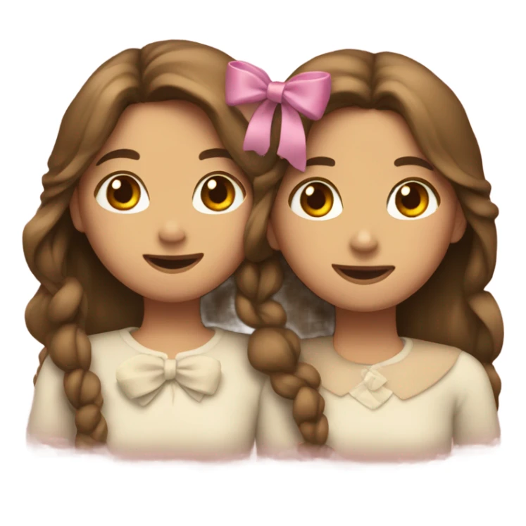 two girls hugging with bows if their hair, brown hair  sticker