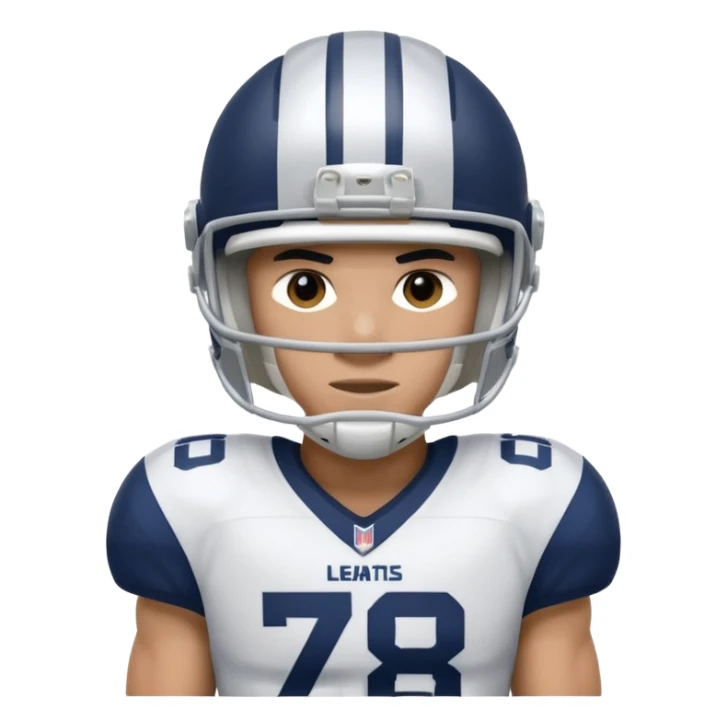 football player wearing white, silver, navy blue colors, and helmet should say "784" sticker