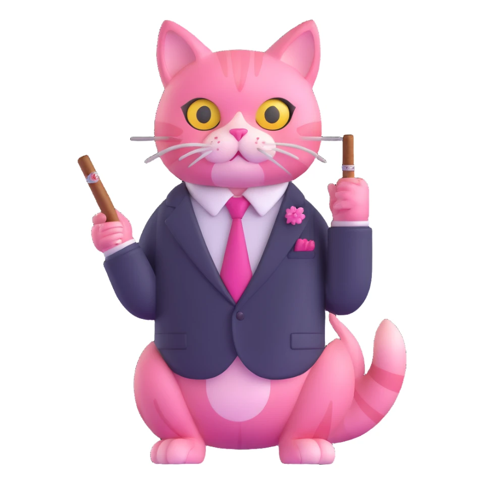 cute pink cat mafia boss with suit and cigar sticker