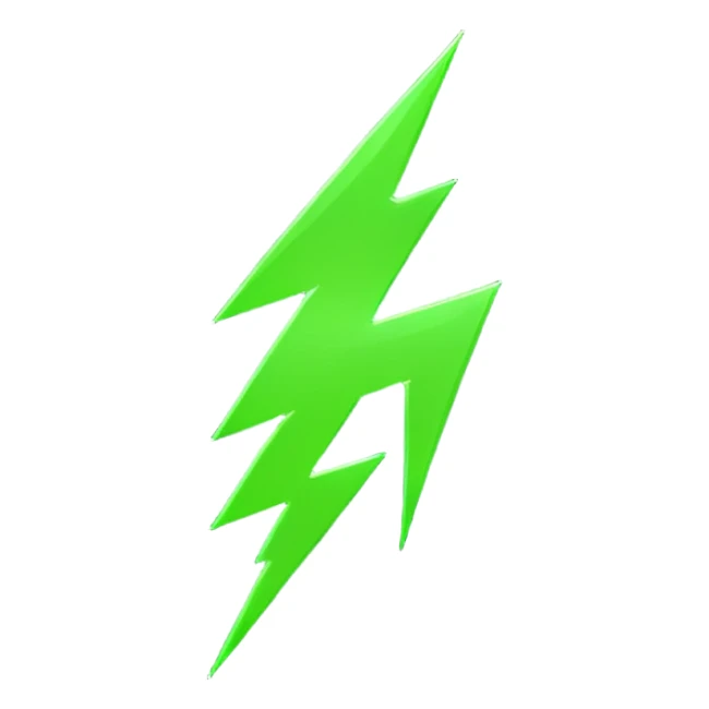A single neon green lightning bolt emoji, glossy and smooth, vibrant neon green color, high detail, simple and cute design sticker