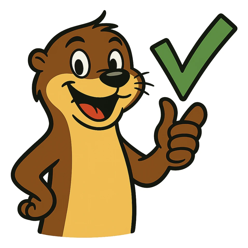 Remove the background so the otter giving a thumbs up with a checkmark and rays of approval is on a transparent background, keeping a cartoon style. sticker