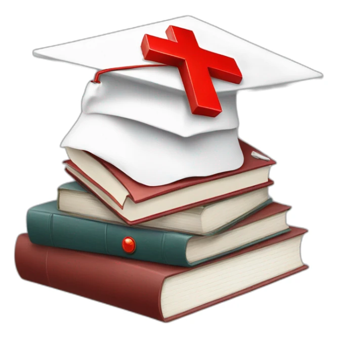 White Student cap with red medical cross On a stack of books sticker