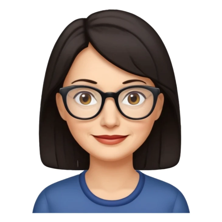50 y.o. woman dark hair, subtle smile, glasses sticker