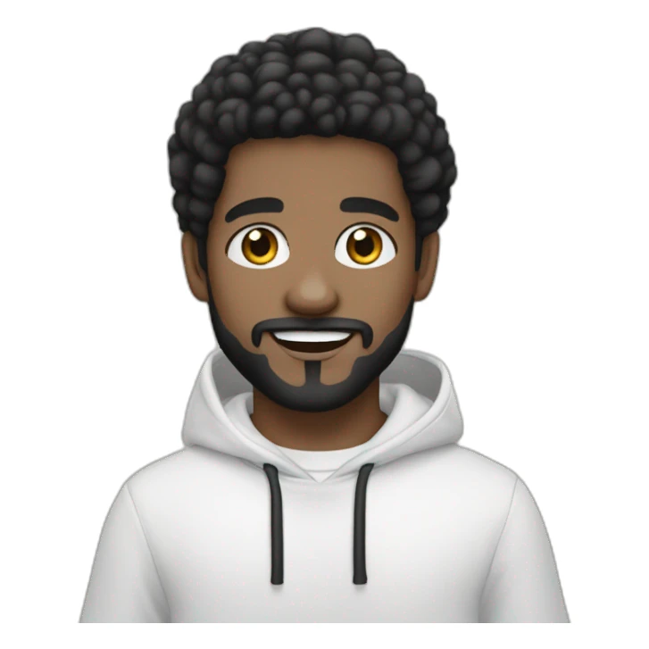 young-rapper-with hoop-white skin-black hair-beard-bichon dog-white-smile sticker