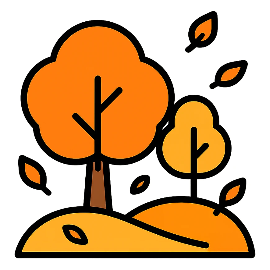 autumn fall scene with trees, orange foliage, and falling leaves sticker