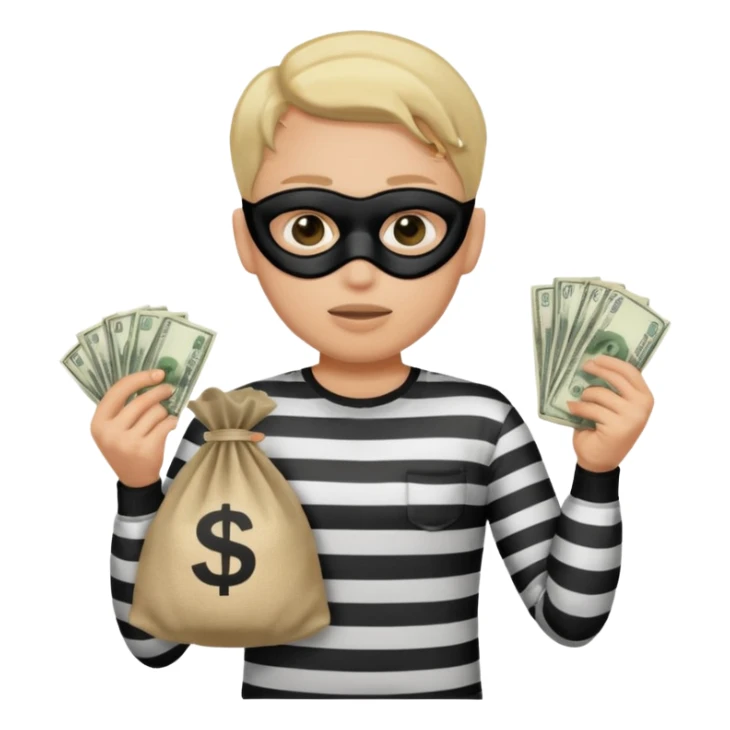 Shrugging shoulders emoji but wearing cliche robber outfit sticker