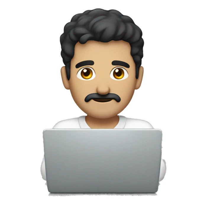 dark hair dark eyes man with short mustache working on a laptop sticker