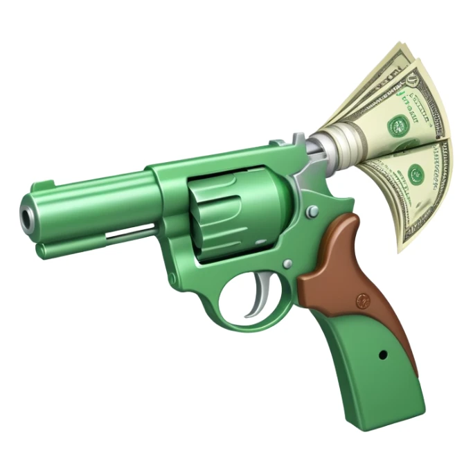money gun shooting dollar bills sticker