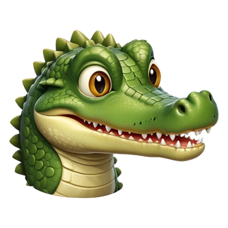 cinematic-realistic-cute-crocodile-portrait-emoji,-head-tilted-playfully-and-inquisitively,-featuring-a-robust,-well-defined-build-with-intricately-detailed,-glossy-olive-green-scales-and-a-surprisingly-endearing-face-with-round,-sparkling eyes sticker