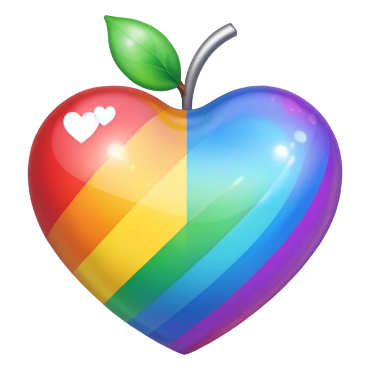 rainbow pride heart with holographic shine, apple emoji style, no text sticker