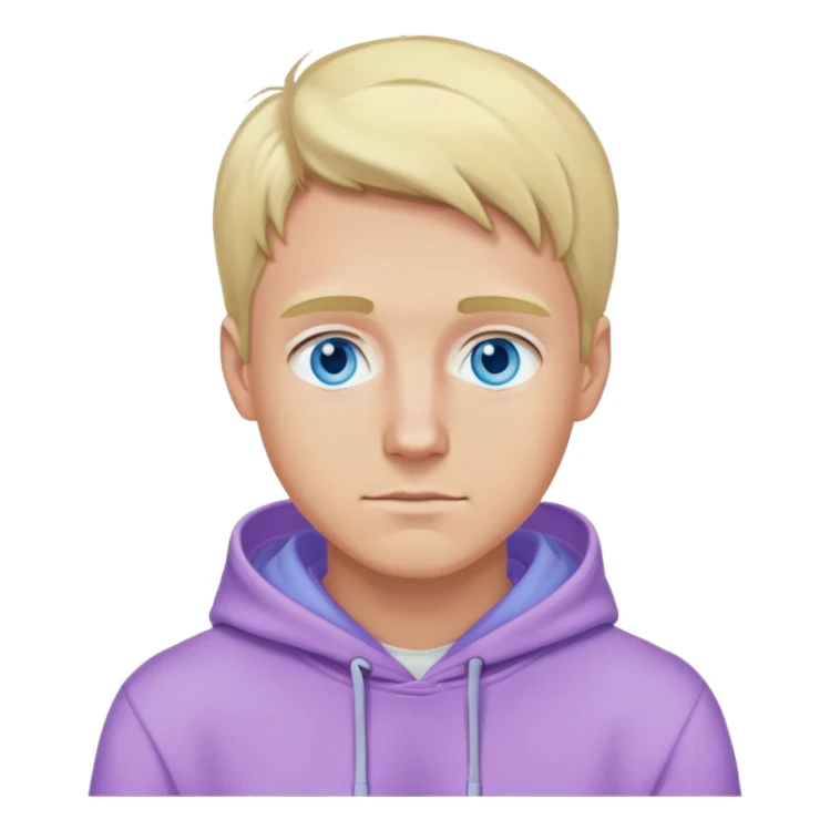 blonde man with blue eyes wearing a lilac hoodie sticker