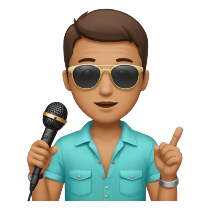man with summer clothes and sun glasses holding microphone sticker