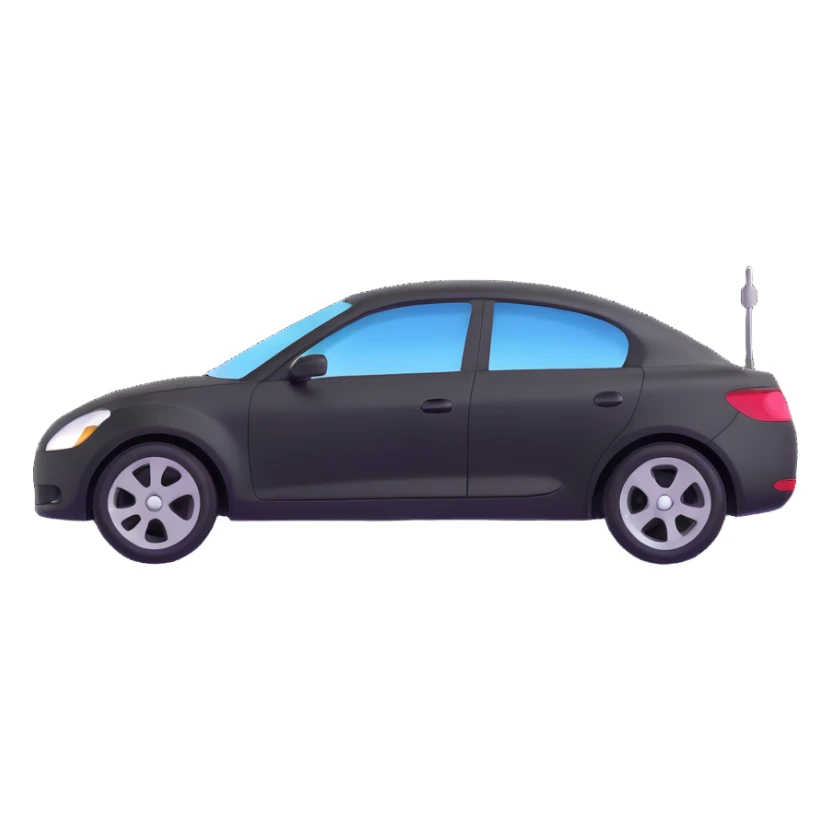 matte black minimalist car icon with a subtle rod or hook tool touching a visible dent, fine silver lines for contrast, simple and clean, focus on the dent repair sticker