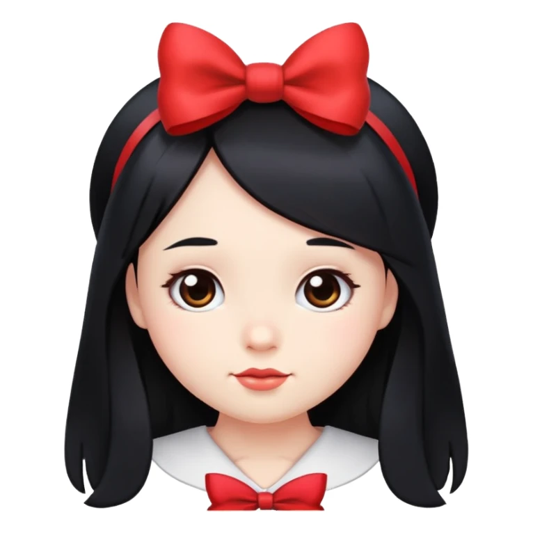 cute round face with long black hair and red bow on the side sticker