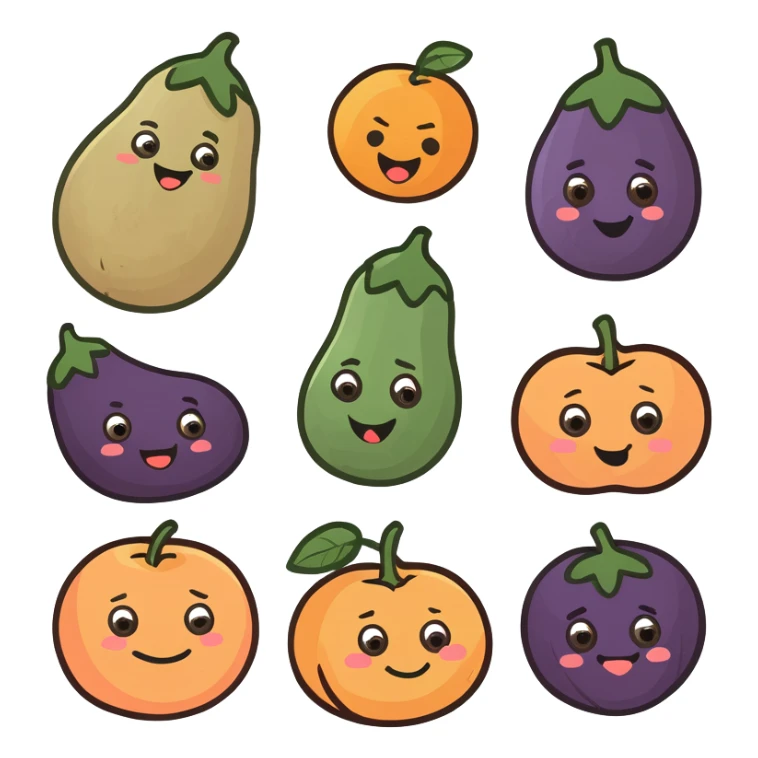Egg plant emoji inside the crack of a peach emoji sticker